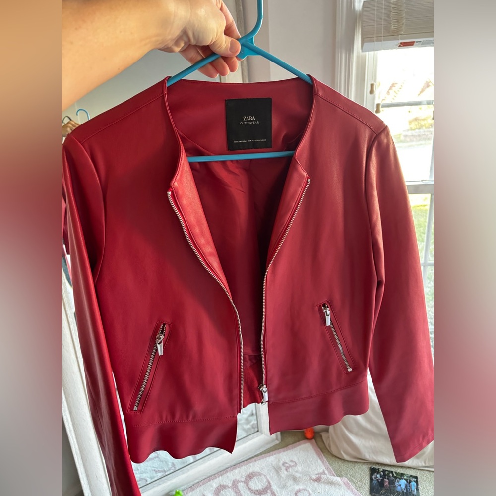 Zara Women's Vibrant Red Leather Jacket